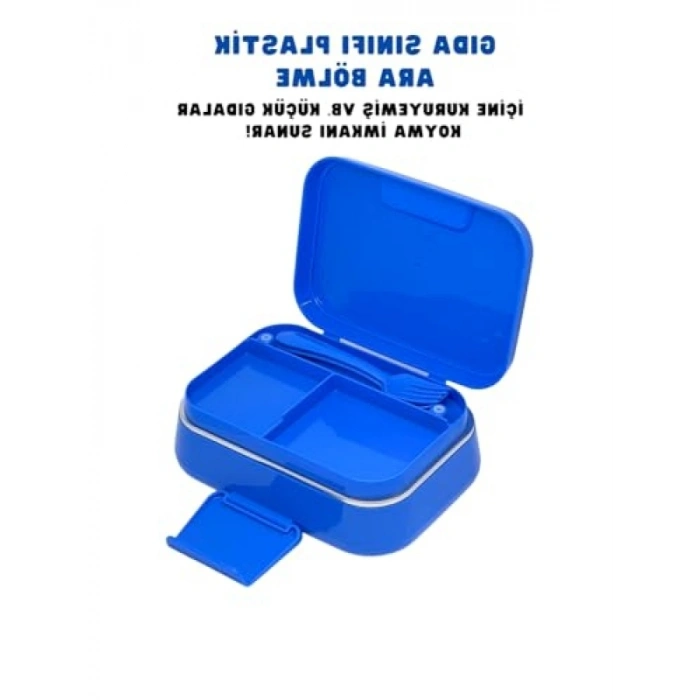 1030ml Kapasiteli Paslanmaz Çelik Tek Katlı İki Bölmeli Sefer Tası (Mavi)