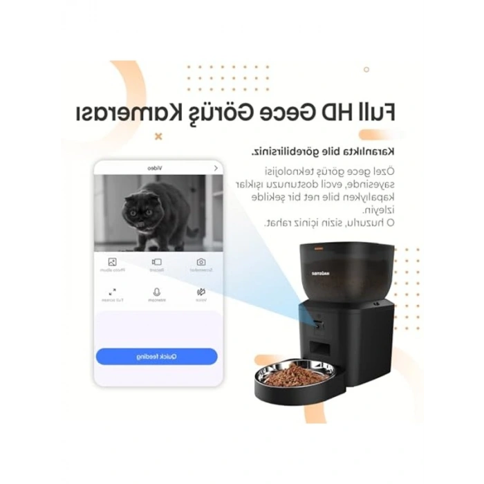 1080P Gece Görüşlü Akıllı Kedi Köpek Mama Kabı, 4Lt Kapasite