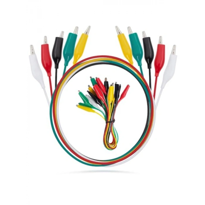 10’lu Renkli Timsah Kelepçeli Test Kablosu Seti
