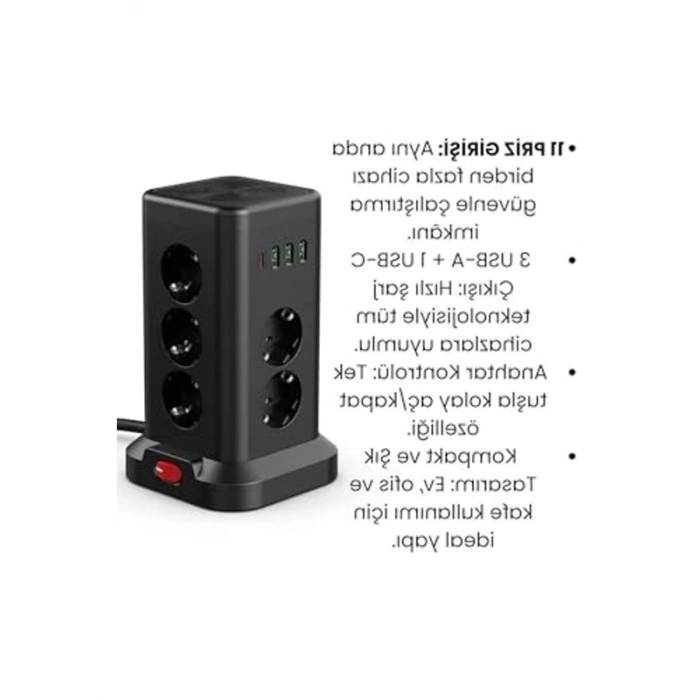 11li Akım Korumalı USB Priz Kulesi, 3680W Güç ile Hızlı Şarj
