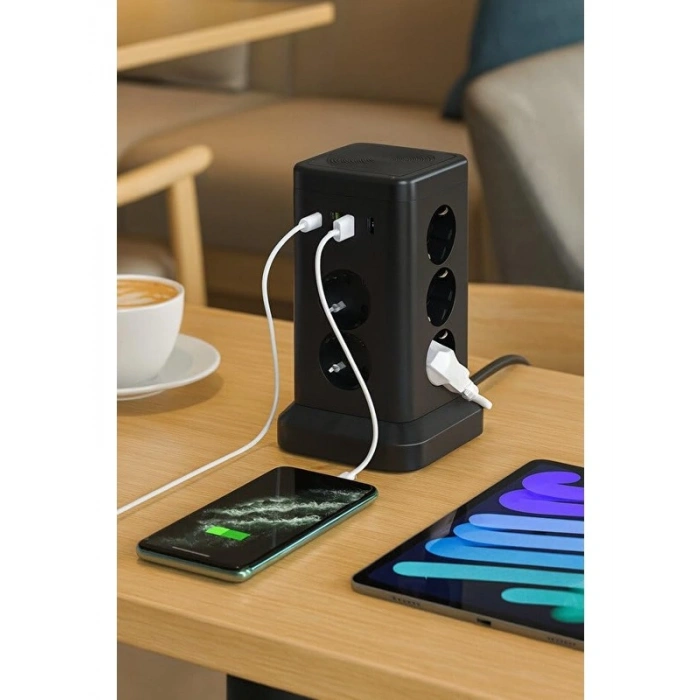 11li Akım Korumalı USB Priz Kulesi, 3680W Güç ile Hızlı Şarj