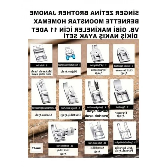11 Parça Aile Dikiş Makinesi Ayak Seti, Singer Janome ile Uyumlu