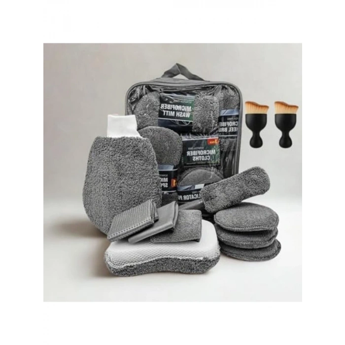 11 Parça Mikrofiber Oto Yıkama Seti, Fırça ve Bez ile Tam Set