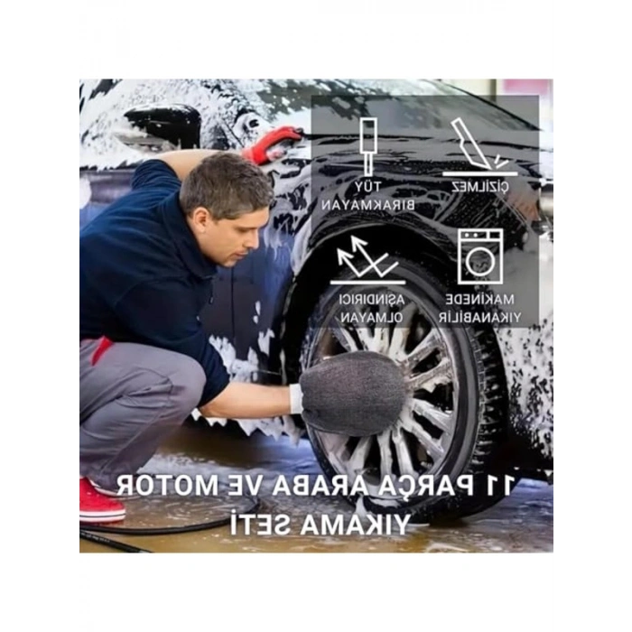 11 Parça Mikrofiber Oto Yıkama Seti, Fırça ve Bez ile Tam Set