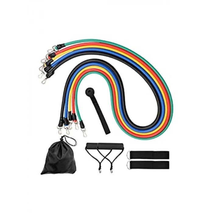 11 Parça Siyah Egzersiz ve Direnç Lastiği Seti