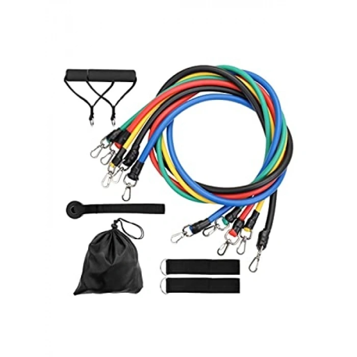 11 Parça Siyah Egzersiz ve Direnç Lastiği Seti