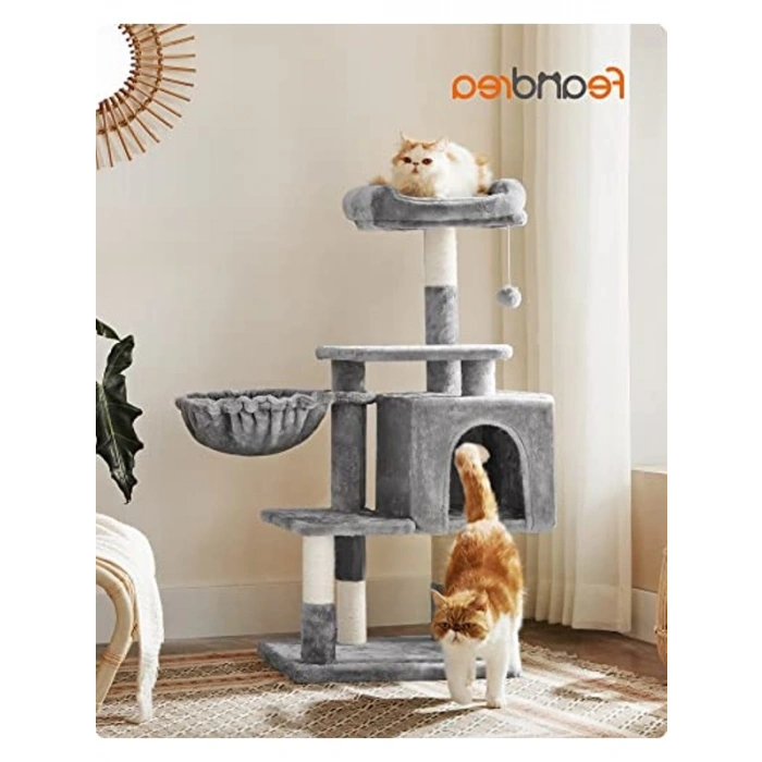 110 cm Açık Gri Kedi Ağacı, Dayanıklı ve Eğlenceli