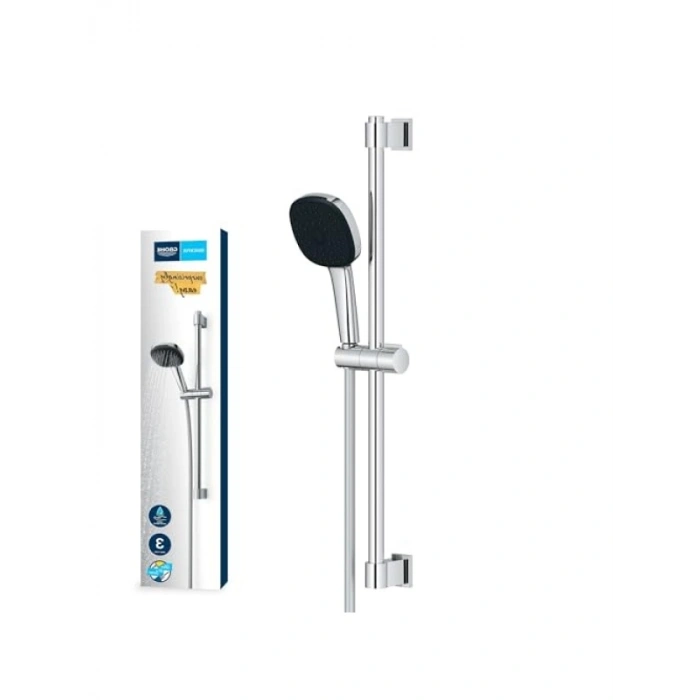 110mm Kare Sürgülü Duş Seti, 3 Akışlı El Duşu ve Ray