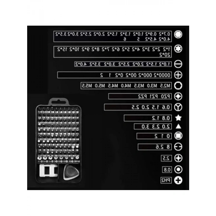 115 Parça Elektronik Tornavida Seti, Manyetik Uçlu