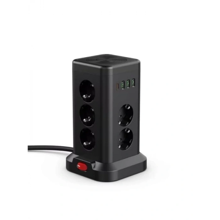 11’li Akım Korumalı Priz Kulesi | 3 USB-A + 1 Type-C, Hızlı Şarj, 3680W Güç