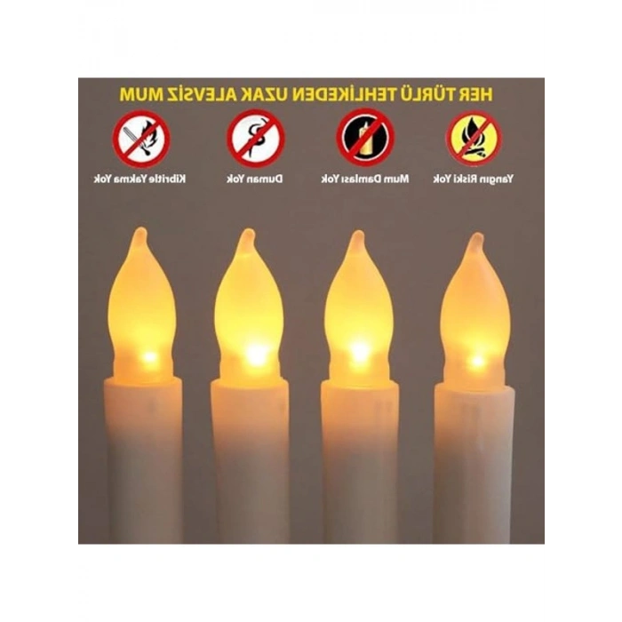 12 Adet Alevsiz Dekoratif Led Mum, Konik Şekilli