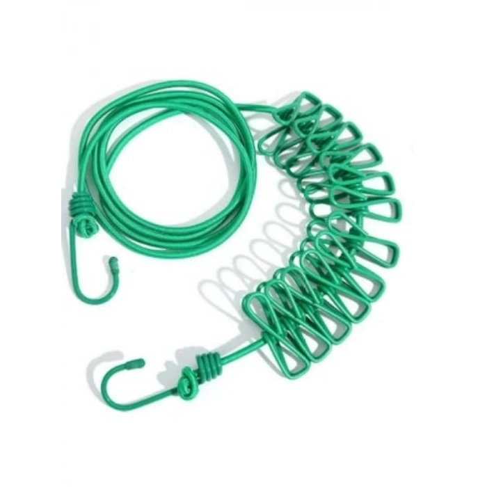 12 Adet Mandallı Elastik Çamaşır İpi - Taşınabilir ve Dayanıklı