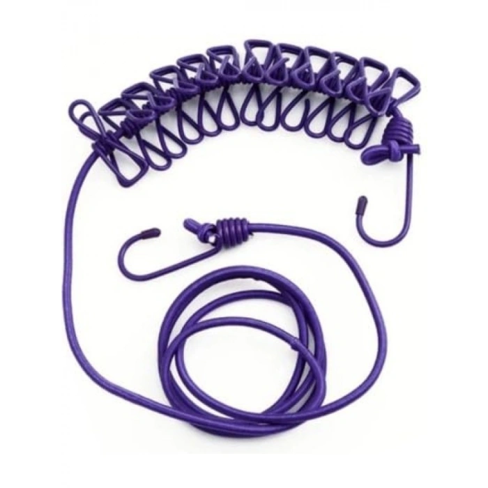 12 Adet Mandallı Elastik Çamaşır İpi - Taşınabilir ve Dayanıklı