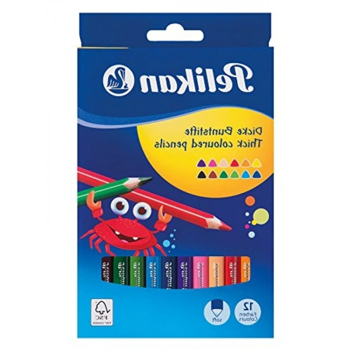 12 Adet Renkli Üçgen Jumbo Kuru Boya Kalemi