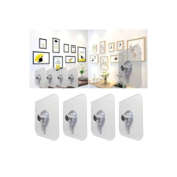 12 Adet Şeffaf Yapışkanlı Resim Askısı Seti