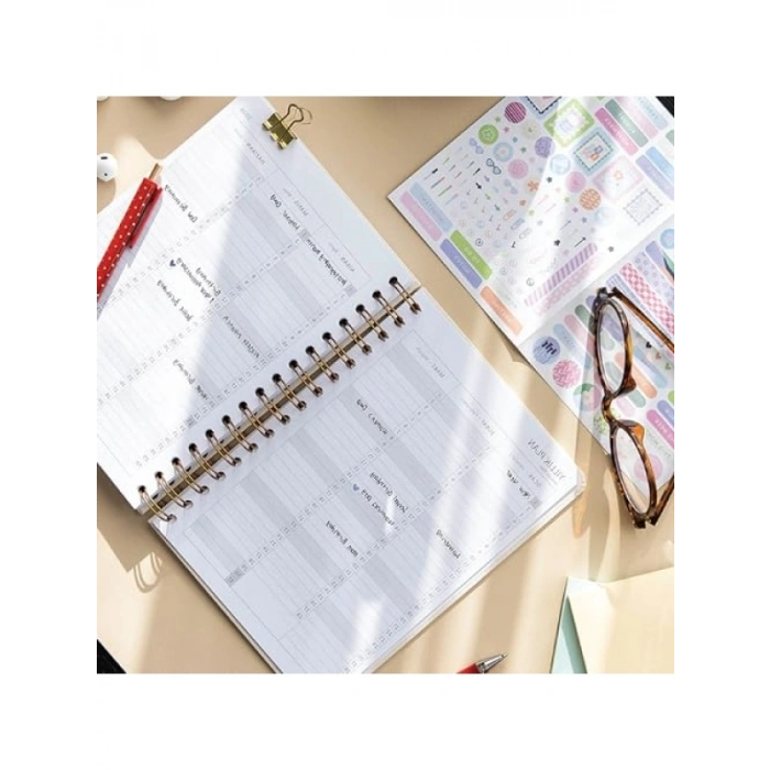 12 Aylık Haftalık Ajanda - Bordo Kalp Desenli