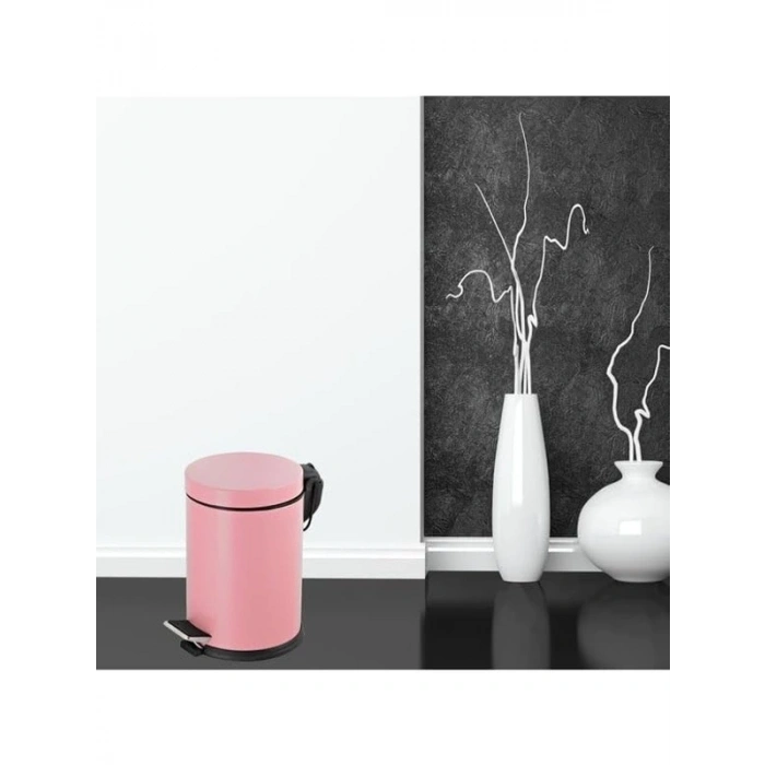 12 L Hacimli Pembe Pedallı Paslanmaz Çöp Kovası