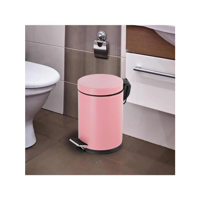 12 L Hacimli Pembe Pedallı Paslanmaz Çöp Kovası