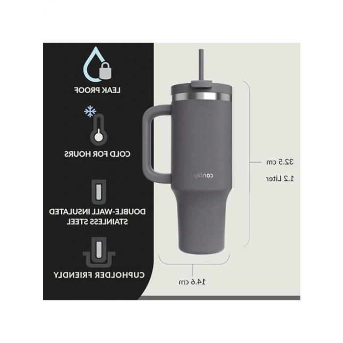 1.2 L Kapasiteli Yalıtımlı Su Şişesi, Antrasit Renk