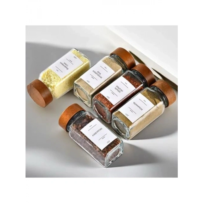 12li Bambu ve Akasya Kapaklı Cam Baharatlık Seti, 120 ml