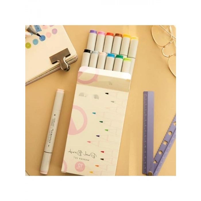 12li Çift Uçlu Alkol Bazlı Marker Kalem Seti