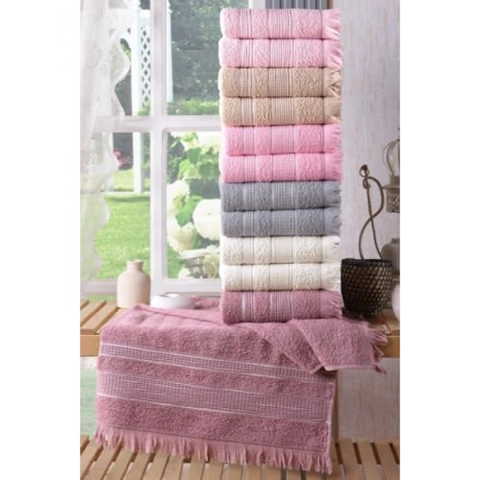 12li El & Yüz Havlu Seti - Pembe Renk, 50x90 cm