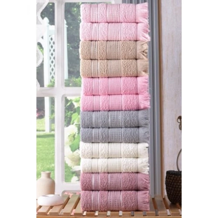 12li El & Yüz Havlu Seti - Pembe Renk, 50x90 cm