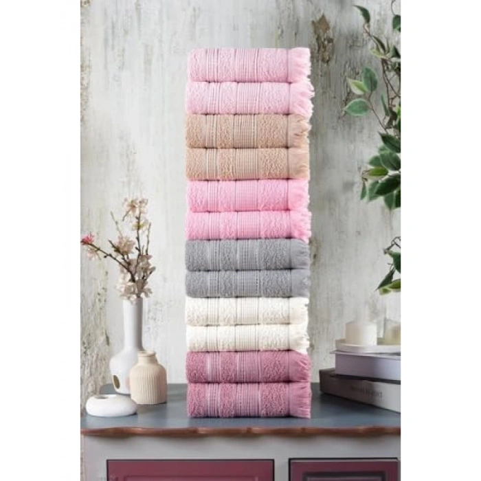 12li El & Yüz Havlu Seti - Pembe Renk, 50x90 cm