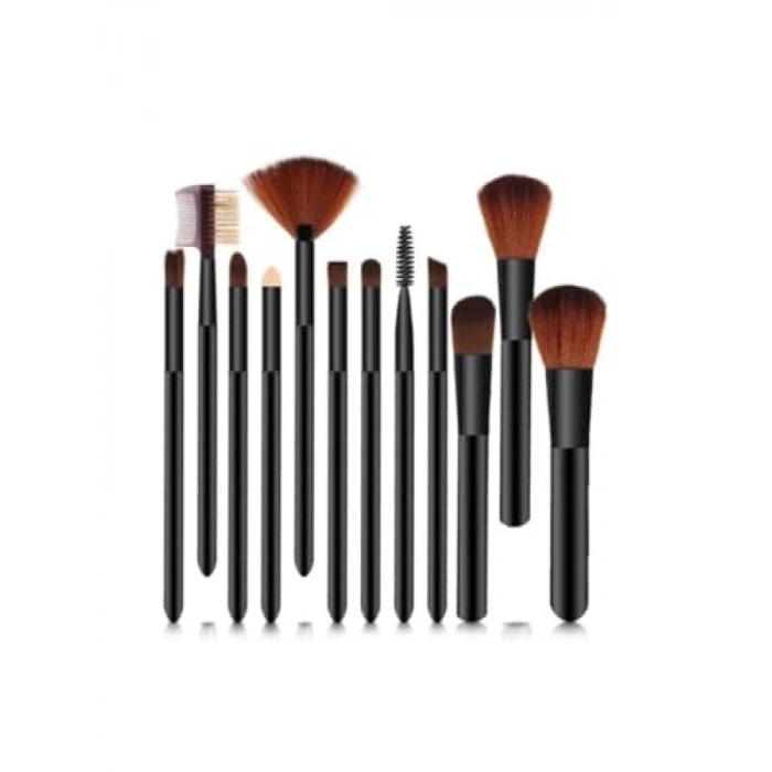 12li Kırılabilir Makyaj Fırça Seti - Siyah Silindir