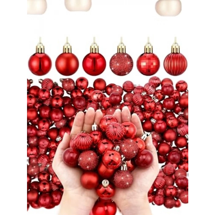 12li Kırmızı Yılbaşı Topu Seti, 3 cm, Noel Ağacı Süsleri