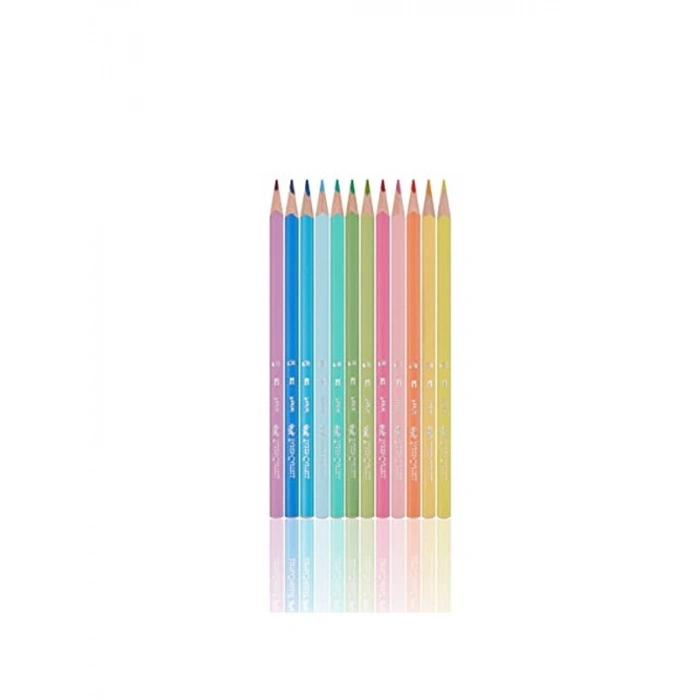 12li Pastel Renk Üçgen Boya Kalemi Seti