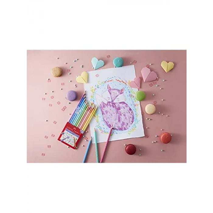 12li Pastel Renk Üçgen Boya Kalemi Seti