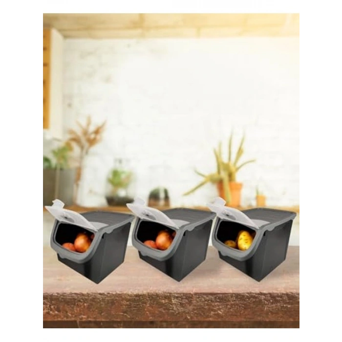 12 Litre Kapasiteli Soğan Patates Saklama Kabı, Gri