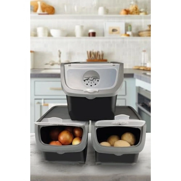 12 Litre Kapasiteli Soğan Patates Saklama Kabı, Gri