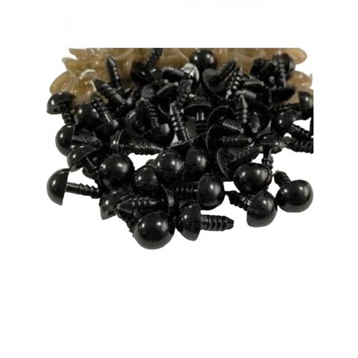 12 mm Siyah Amigurumi Kilitli Göz Seti (100 çift)