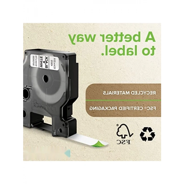 12 mm x 7 mt Beyaz/Siyah Yedek Etiket Şeridi