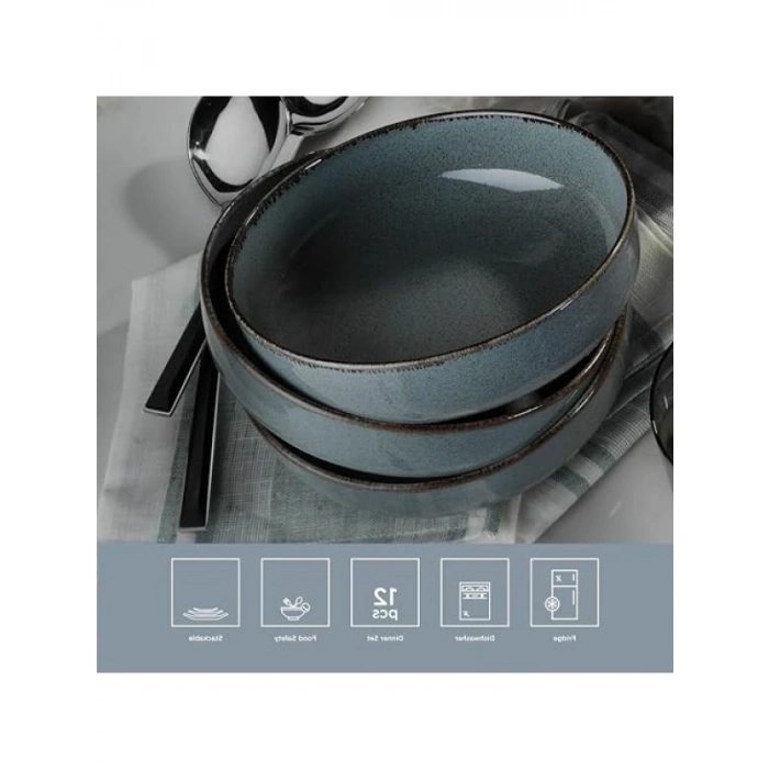 12 Parça 4 Kişilik Mavi Yemek Takımı