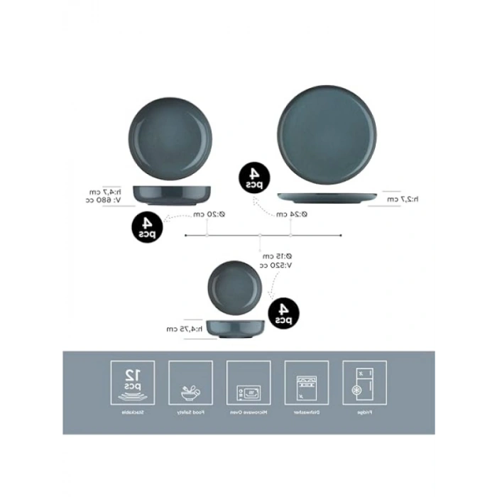 12 Parça 4 Kişilik Mavi Yemek Takımı