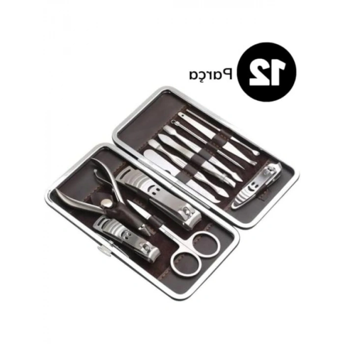 12 Parça Paslanmaz Çelik Manikür Pedikür Seti - Çantalı