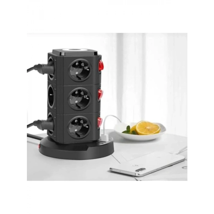 12 Prizli Akım Korumalı Masa Üstü Priz - 4 USB Girişi ile