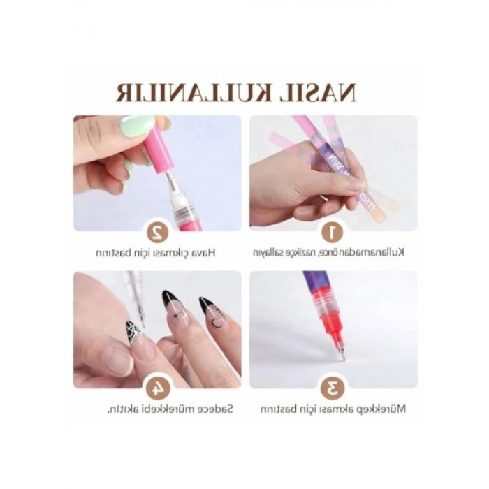 12 Renk Oje Sanatı Kalemi Seti, Su Bazlı