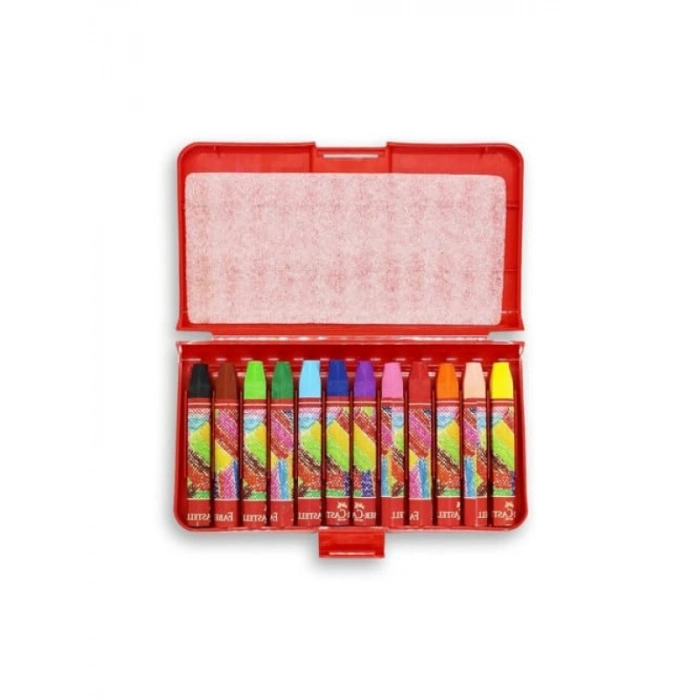 12 Renkli Altıgen Pastel Boya Seti, Plastik Kutu