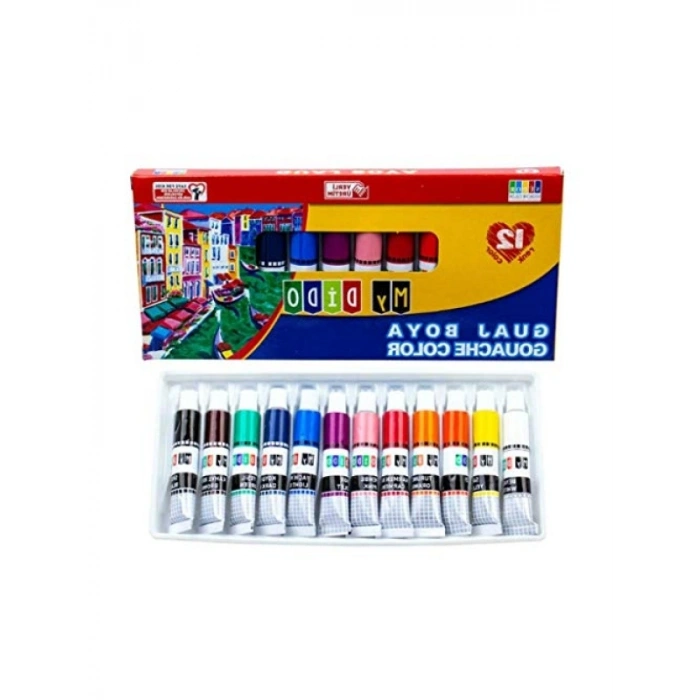 12 Renkli Guaj Boya Seti - Yüksek Kaliteli, Canlı Renkler