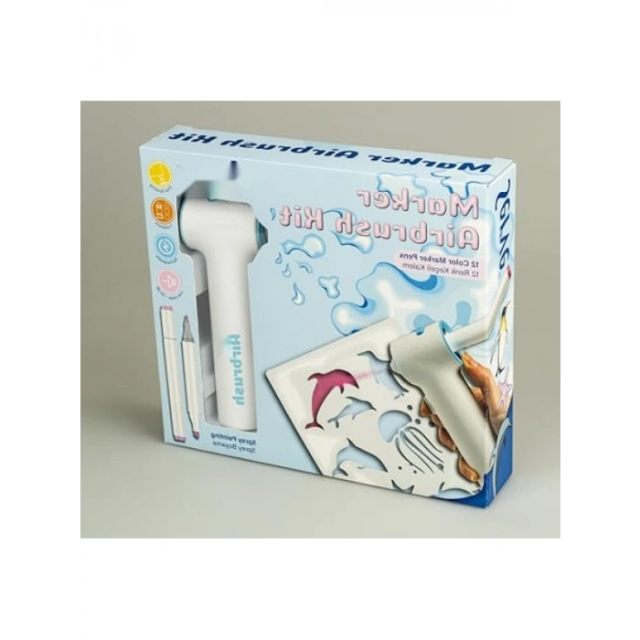 12 Renkli Keçeli Kalem ile Airbrush Seti