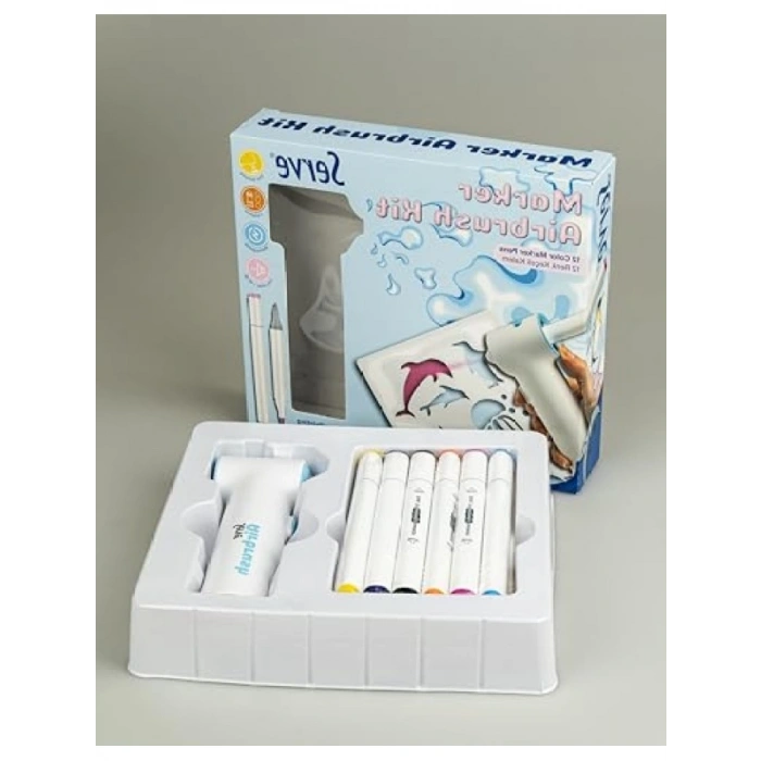 12 Renkli Keçeli Kalem ile Airbrush Seti