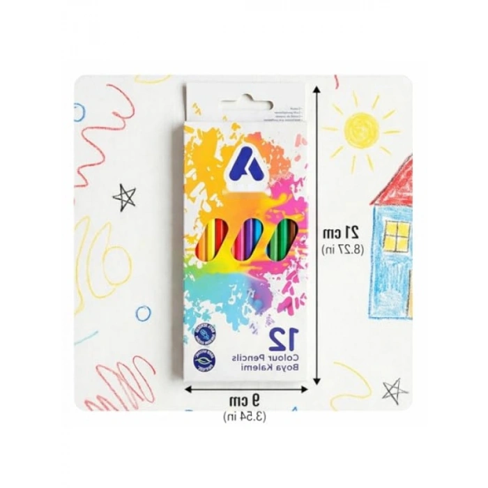 12 Renkli Kırılmaya Dayanıklı Boya Kalemi Seti