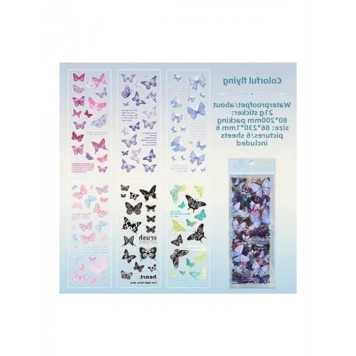120 Adet Şeffaf Kelebek Sticker Seti, Bullet Journal ve Planlayıcı İçin