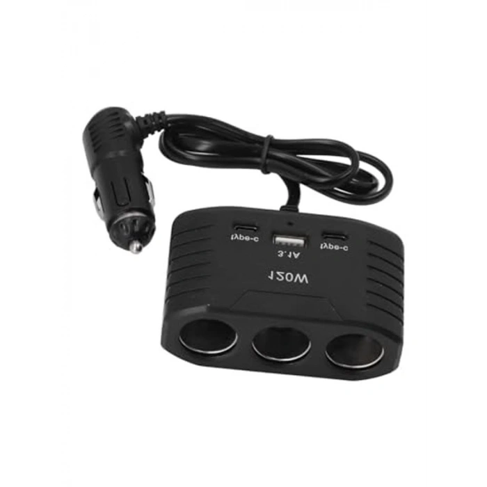 120W Çakmak Soketi, 3lü Araç Çoğaltıcı ile 2 USB ve 1 Type-C Girişi