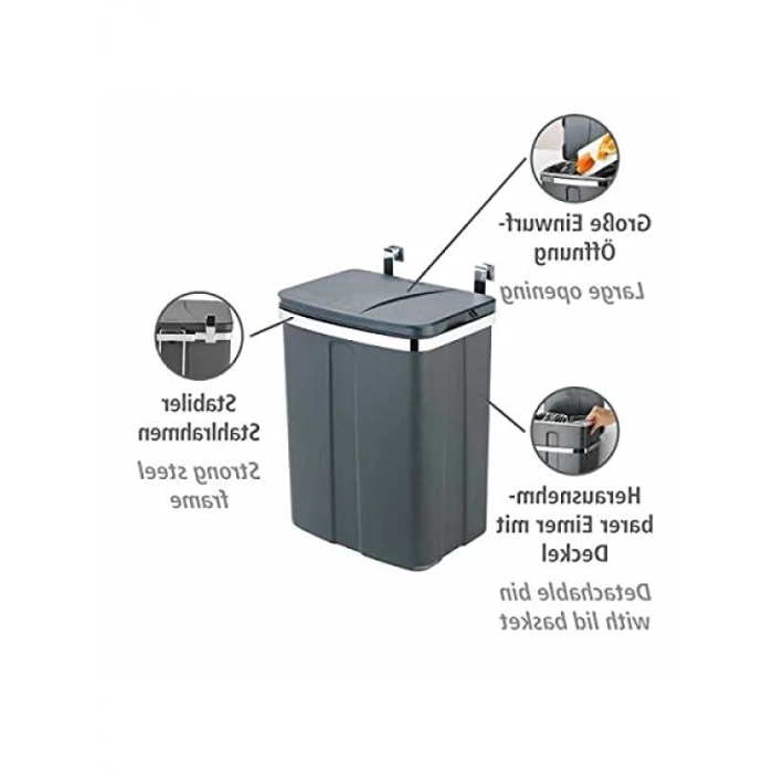 12L Kapasite Mutfak Dolabı Atık Kutusu – Gri Renk
