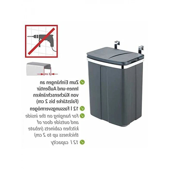 12L Kapasite Mutfak Dolabı Atık Kutusu – Gri Renk